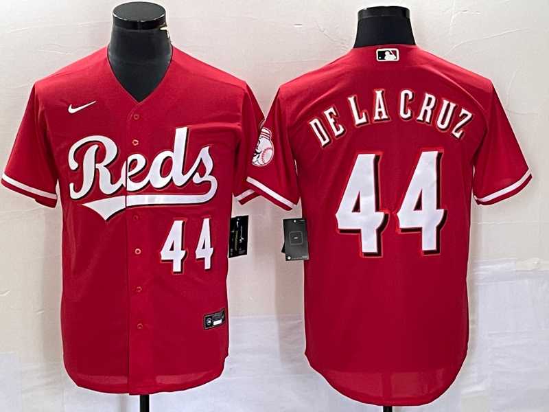 Mens Cincinnati Reds #44 Elly De La Cruz Number Red Cool Base Stitched Baseball Jersey 1